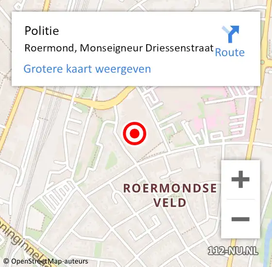 Locatie op kaart van de 112 melding: Politie Roermond, Monseigneur Driessenstraat op 19 juni 2023 15:17