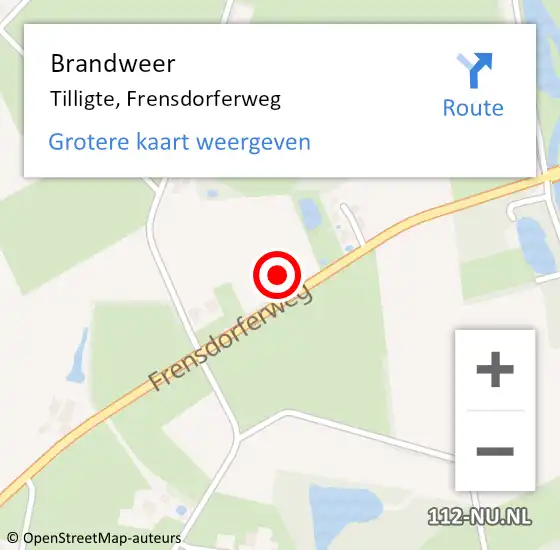 Locatie op kaart van de 112 melding: Brandweer Tilligte, Frensdorferweg op 19 juni 2023 15:24