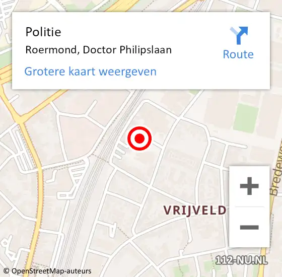 Locatie op kaart van de 112 melding: Politie Roermond, Doctor Philipslaan op 19 juni 2023 15:48