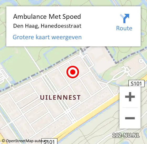 Locatie op kaart van de 112 melding: Ambulance Met Spoed Naar Den Haag, Hanedoesstraat op 19 juni 2023 15:53