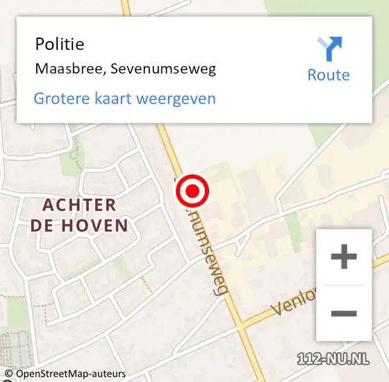 Locatie op kaart van de 112 melding: Politie Maasbree, Sevenumseweg op 19 juni 2023 15:58