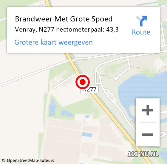 Locatie op kaart van de 112 melding: Brandweer Met Grote Spoed Naar Venray, N277 hectometerpaal: 43,3 op 19 juni 2023 16:03