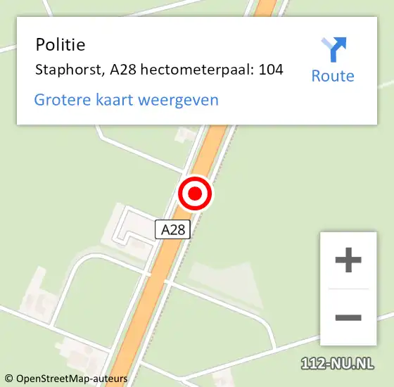 Locatie op kaart van de 112 melding: Politie Staphorst, A28 hectometerpaal: 104 op 19 juni 2023 16:42