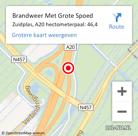 Locatie op kaart van de 112 melding: Brandweer Met Grote Spoed Naar Zuidplas, A20 hectometerpaal: 46,4 op 19 juni 2023 16:42