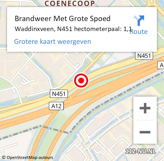 Locatie op kaart van de 112 melding: Brandweer Met Grote Spoed Naar Waddinxveen, N451 hectometerpaal: 1,1 op 19 juni 2023 16:47