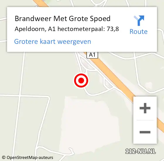 Locatie op kaart van de 112 melding: Brandweer Met Grote Spoed Naar Apeldoorn, A1 hectometerpaal: 73,8 op 19 juni 2023 17:01