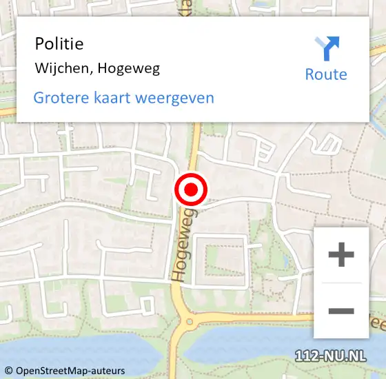 Locatie op kaart van de 112 melding: Politie Wijchen, Hogeweg op 19 juni 2023 17:12