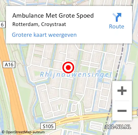 Locatie op kaart van de 112 melding: Ambulance Met Grote Spoed Naar Rotterdam, Croystraat op 19 juni 2023 17:19