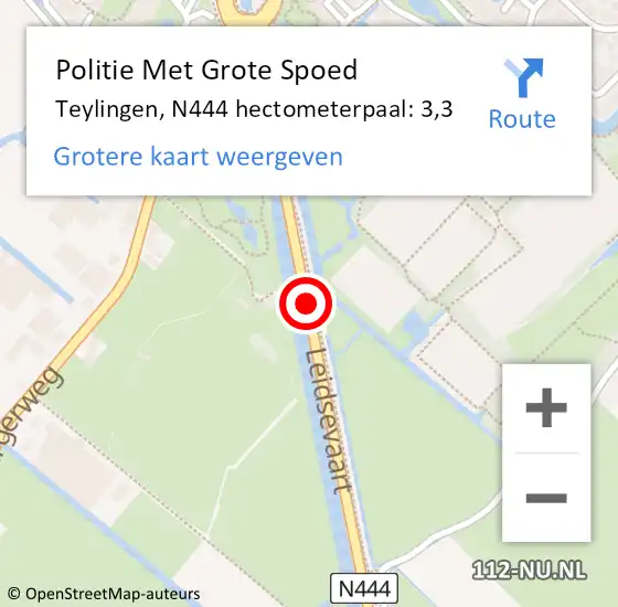 Locatie op kaart van de 112 melding: Politie Met Grote Spoed Naar Teylingen, N444 hectometerpaal: 3,3 op 19 juni 2023 17:20