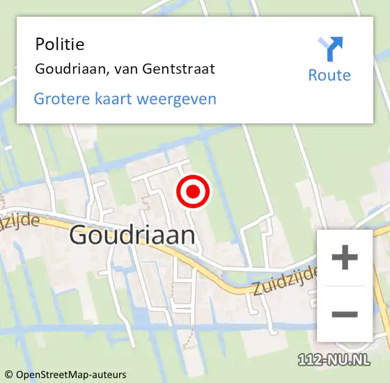 Locatie op kaart van de 112 melding: Politie Goudriaan, van Gentstraat op 19 juni 2023 17:27