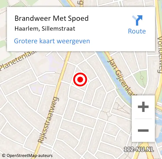 Locatie op kaart van de 112 melding: Brandweer Met Spoed Naar Haarlem, Sillemstraat op 19 juni 2023 17:40