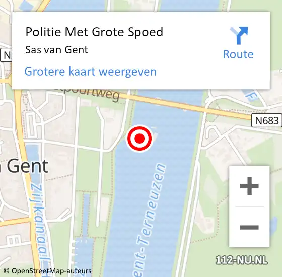 Locatie op kaart van de 112 melding: Politie Met Grote Spoed Naar Sas van Gent op 19 juni 2023 17:44