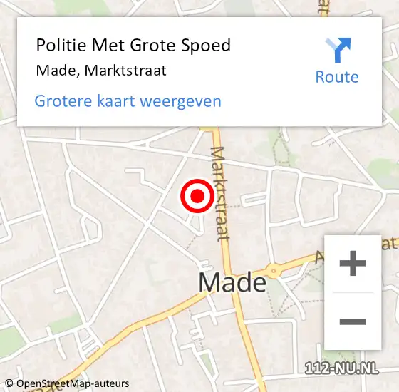 Locatie op kaart van de 112 melding: Politie Met Grote Spoed Naar Made, Marktstraat op 19 juni 2023 18:02