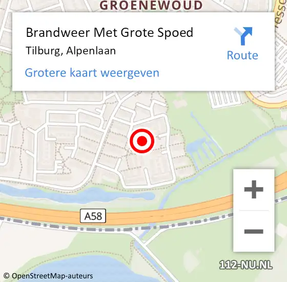 Locatie op kaart van de 112 melding: Brandweer Met Grote Spoed Naar Tilburg, Alpenlaan op 19 juni 2023 18:11