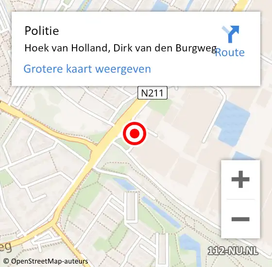 Locatie op kaart van de 112 melding: Politie Hoek van Holland, Dirk van den Burgweg op 19 juni 2023 18:13