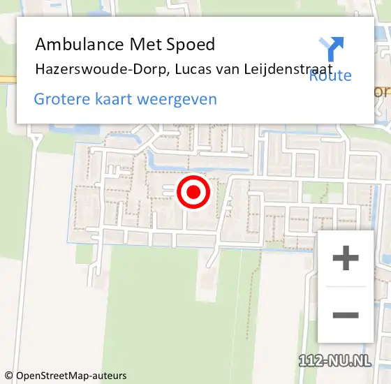 Locatie op kaart van de 112 melding: Ambulance Met Spoed Naar Hazerswoude-Dorp, Lucas van Leijdenstraat op 19 juni 2023 18:46