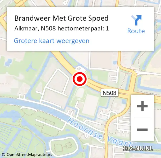 Locatie op kaart van de 112 melding: Brandweer Met Grote Spoed Naar Alkmaar, N508 hectometerpaal: 1 op 19 juni 2023 19:44
