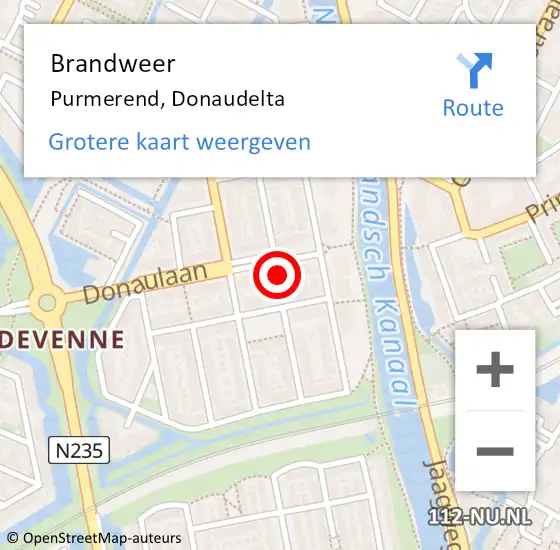 Locatie op kaart van de 112 melding: Brandweer Purmerend, Donaudelta op 19 juni 2023 19:48