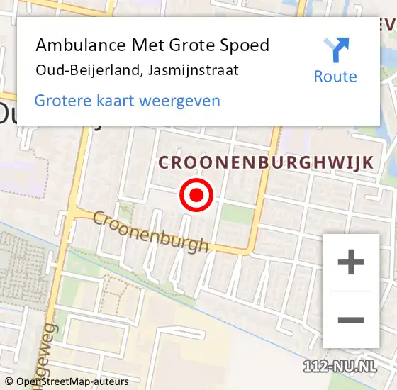 Locatie op kaart van de 112 melding: Ambulance Met Grote Spoed Naar Oud-Beijerland, Jasmijnstraat op 19 juni 2023 19:49