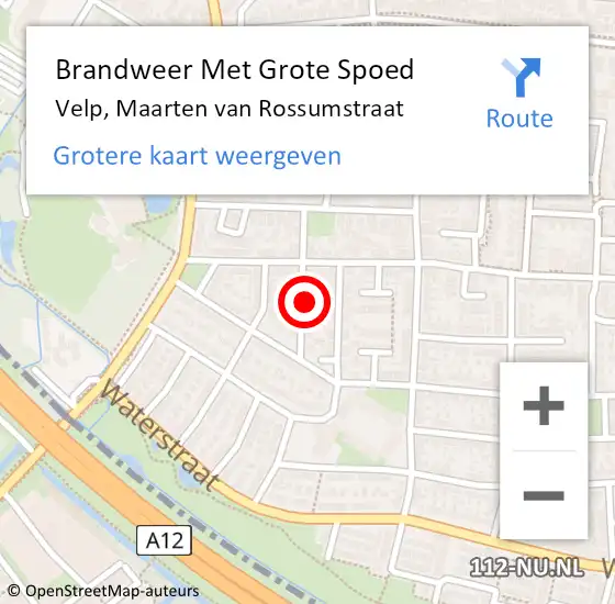 Locatie op kaart van de 112 melding: Brandweer Met Grote Spoed Naar Velp, Maarten van Rossumstraat op 19 juni 2023 20:25