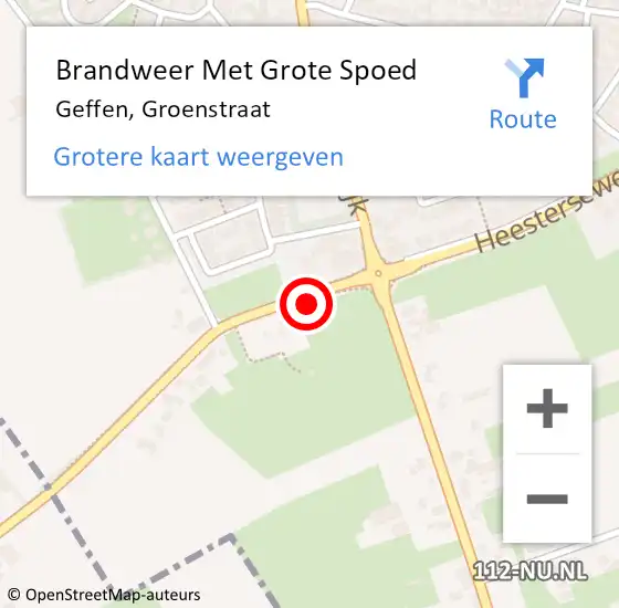 Locatie op kaart van de 112 melding: Brandweer Met Grote Spoed Naar Geffen, Groenstraat op 19 juni 2023 20:46