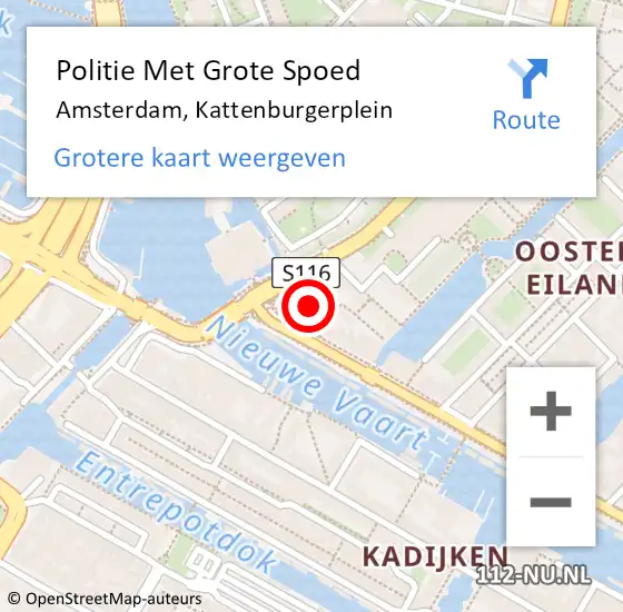 Locatie op kaart van de 112 melding: Politie Met Grote Spoed Naar Amsterdam, Kattenburgerplein op 19 juni 2023 21:20