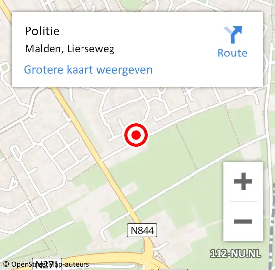 Locatie op kaart van de 112 melding: Politie Malden, Lierseweg op 19 juni 2023 21:32