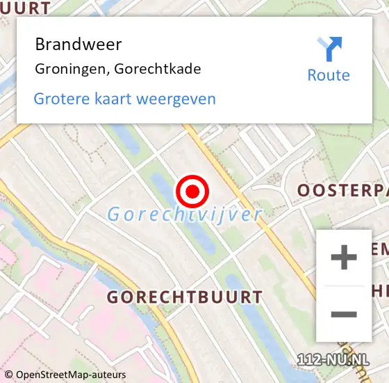 Locatie op kaart van de 112 melding: Brandweer Groningen, Gorechtkade op 19 juni 2023 21:39