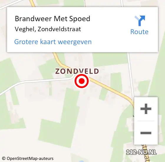 Locatie op kaart van de 112 melding: Brandweer Met Spoed Naar Veghel, Zondveldstraat op 19 juni 2023 22:16