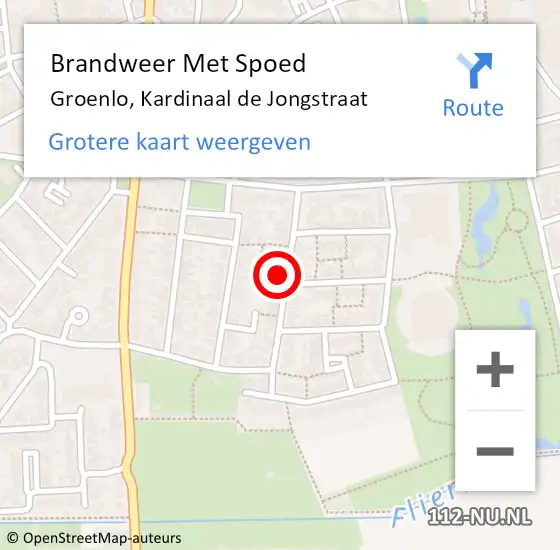 Locatie op kaart van de 112 melding: Brandweer Met Spoed Naar Groenlo, Kardinaal de Jongstraat op 19 juni 2023 22:58