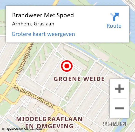 Locatie op kaart van de 112 melding: Brandweer Met Spoed Naar Arnhem, Graslaan op 19 juni 2023 23:03