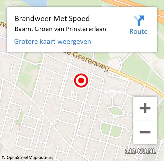 Locatie op kaart van de 112 melding: Brandweer Met Spoed Naar Baarn, Groen van Prinstererlaan op 19 juni 2023 23:33