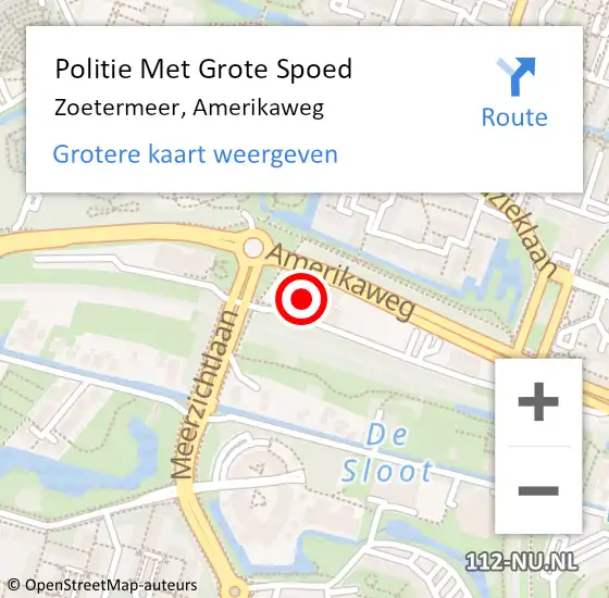 Locatie op kaart van de 112 melding: Politie Met Grote Spoed Naar Zoetermeer, Amerikaweg op 19 juni 2023 23:57