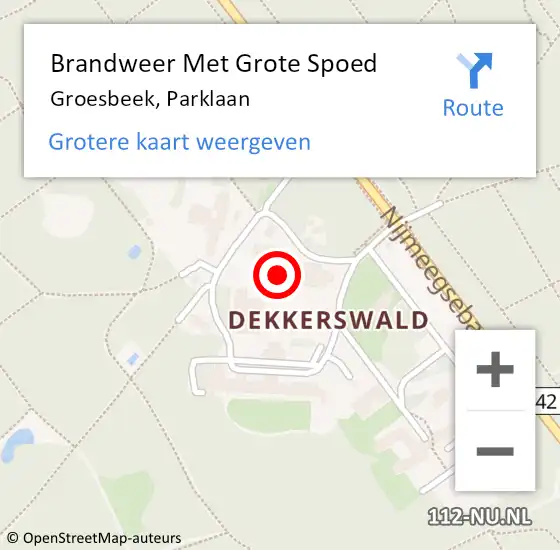 Locatie op kaart van de 112 melding: Brandweer Met Grote Spoed Naar Groesbeek, Parklaan op 20 juni 2023 00:46