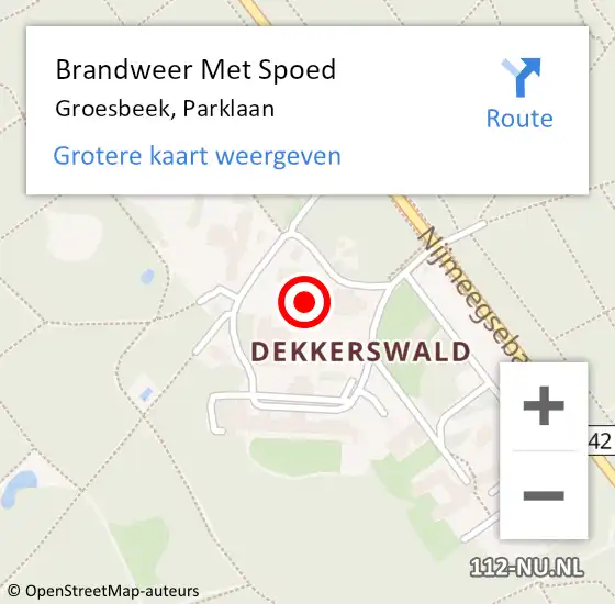 Locatie op kaart van de 112 melding: Brandweer Met Spoed Naar Groesbeek, Parklaan op 20 juni 2023 01:36