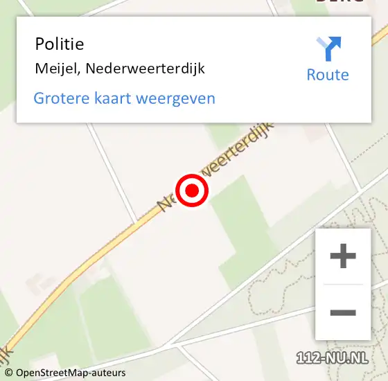 Locatie op kaart van de 112 melding: Politie Meijel, Nederweerterdijk op 20 juni 2023 06:44