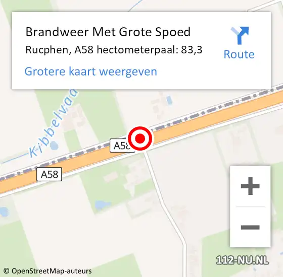 Locatie op kaart van de 112 melding: Brandweer Met Grote Spoed Naar Rucphen, A58 hectometerpaal: 83,3 op 20 juni 2023 07:08