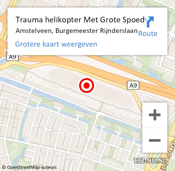 Locatie op kaart van de 112 melding: Trauma helikopter Met Grote Spoed Naar Amstelveen, Burgemeester Rijnderslaan op 20 juni 2023 07:34