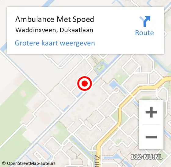 Locatie op kaart van de 112 melding: Ambulance Met Spoed Naar Waddinxveen, Dukaatlaan op 20 juni 2023 07:48