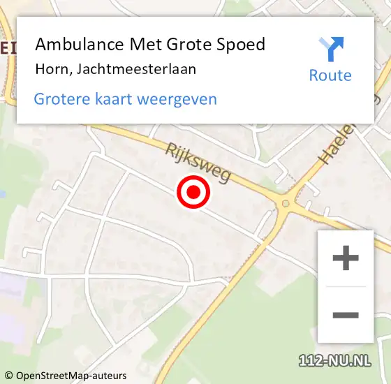 Locatie op kaart van de 112 melding: Ambulance Met Grote Spoed Naar Horn, Jachtmeesterlaan op 20 juni 2023 08:24