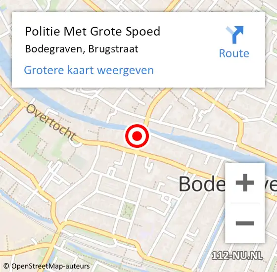 Locatie op kaart van de 112 melding: Politie Met Grote Spoed Naar Bodegraven, Brugstraat op 20 juni 2023 09:14