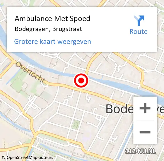 Locatie op kaart van de 112 melding: Ambulance Met Spoed Naar Bodegraven, Brugstraat op 20 juni 2023 09:14