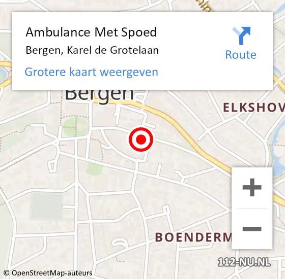 Locatie op kaart van de 112 melding: Ambulance Met Spoed Naar Bergen, Karel de Grotelaan op 20 juni 2023 09:20
