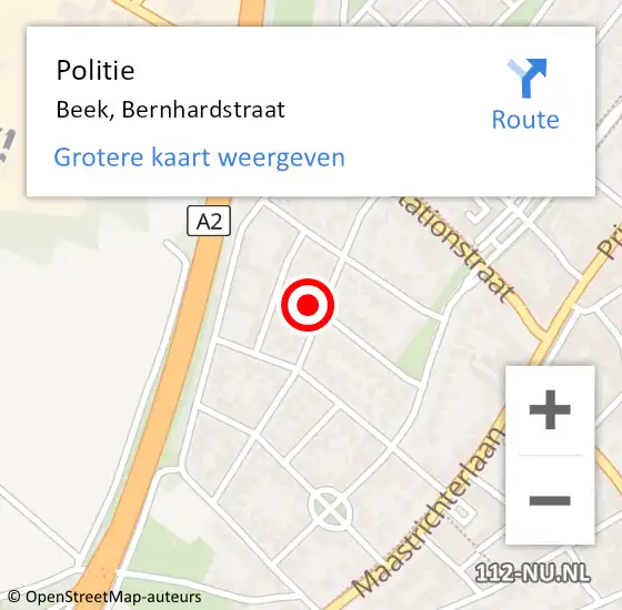 Locatie op kaart van de 112 melding: Politie Beek, Bernhardstraat op 20 juni 2023 09:29