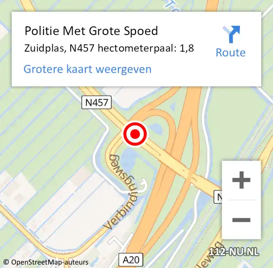 Locatie op kaart van de 112 melding: Politie Met Grote Spoed Naar Zuidplas, N457 hectometerpaal: 1,8 op 20 juni 2023 09:32