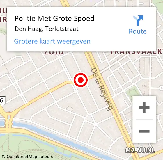 Locatie op kaart van de 112 melding: Politie Met Grote Spoed Naar Den Haag, Terletstraat op 20 juni 2023 09:58