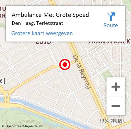 Locatie op kaart van de 112 melding: Ambulance Met Grote Spoed Naar Den Haag, Terletstraat op 20 juni 2023 09:58