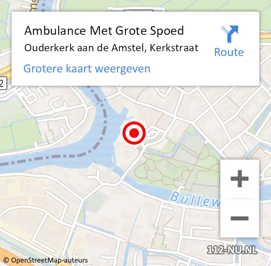 Locatie op kaart van de 112 melding: Ambulance Met Grote Spoed Naar Ouderkerk aan de Amstel, Kerkstraat op 20 juni 2023 10:36