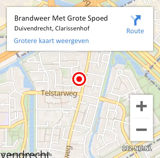 Locatie op kaart van de 112 melding: Brandweer Met Grote Spoed Naar Duivendrecht, Clarissenhof op 20 juni 2023 10:42