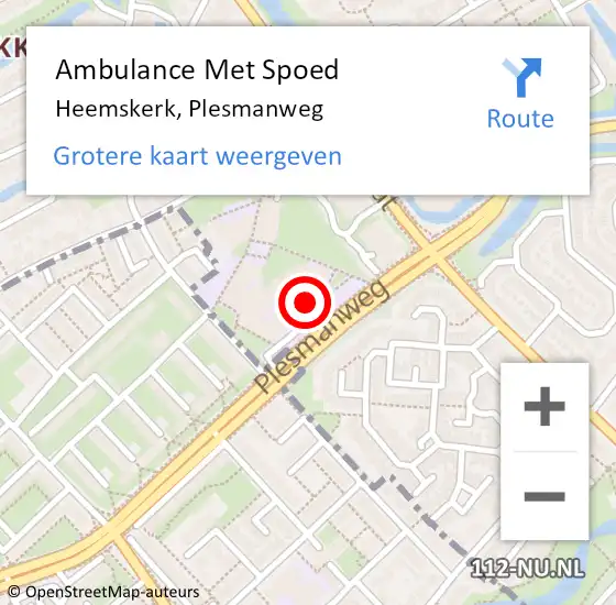 Locatie op kaart van de 112 melding: Ambulance Met Spoed Naar Heemskerk, Plesmanweg op 20 juni 2023 11:02